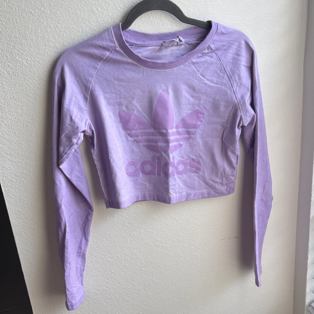 adidas Lavender Cropped Long-Sleeve Top with Trefoil